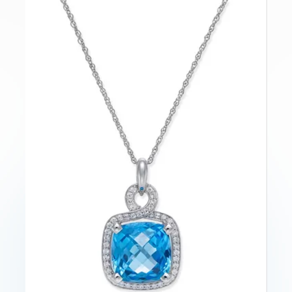 Authentic Blue Topaz (8 ct. t.w.) and Diamond Pendant Necklace in 14k White Gold